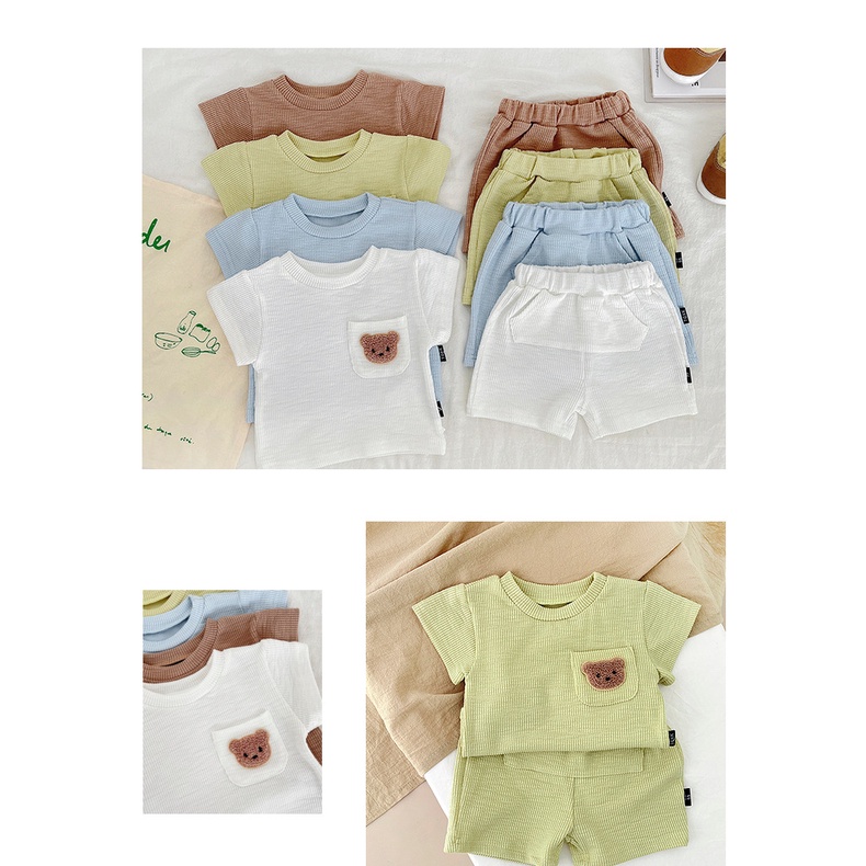 Set Đồ Mùa Hè Gồm Áo Hai Mảnh In Hình Gấu Đơn Giản + Quần Ngắn Cho Bé 1-3 Tuổi