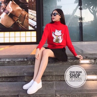 Áo len mèo thần tài