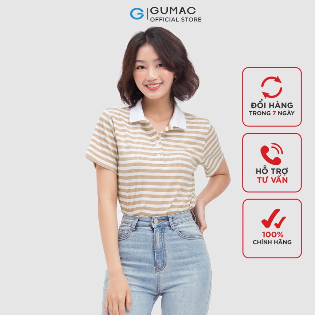 [Mã WABRGUM giảm 10% tối đa 30K đơn 99K] Áo polo sọc ngang thời trang GUMAC ATC04021