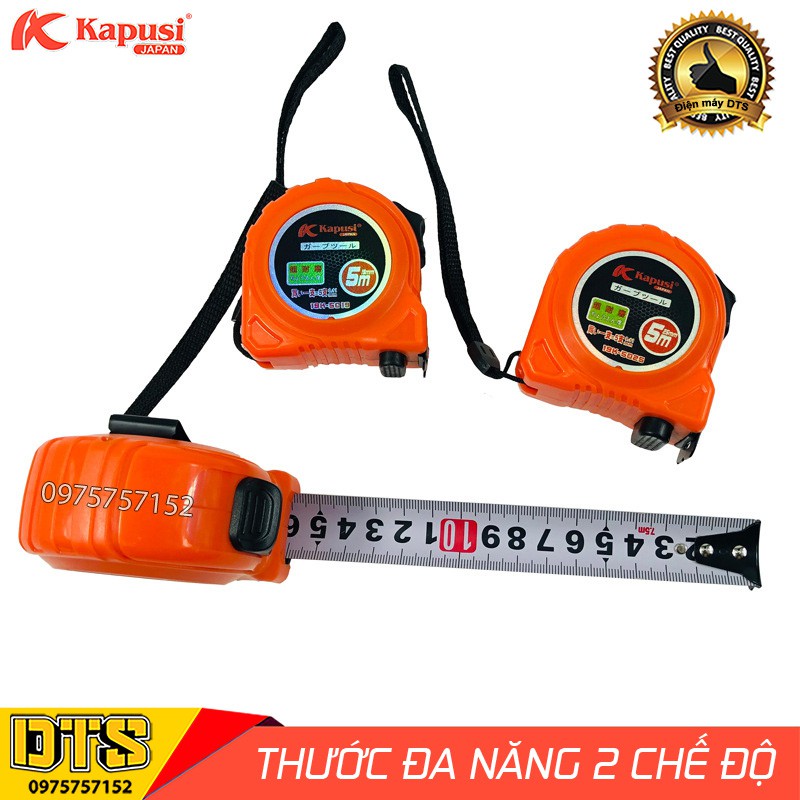 Thước rút, thước cuộn thép đa năng Kapusi Nhật Bản, vỏ nhựa ABS chống sốc, số in sắc nét, 2 chế độ dừng thao tác nhanh