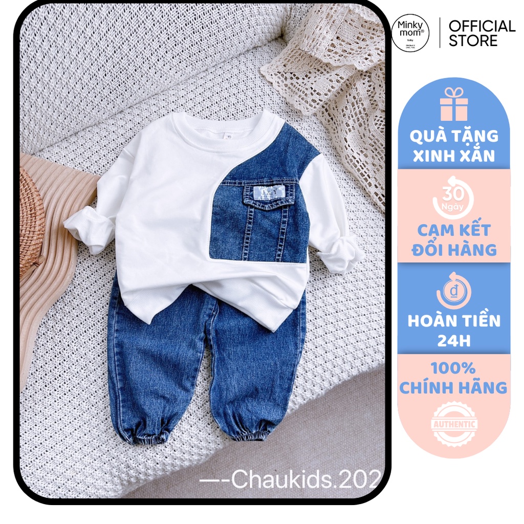 [SALE] Bộ Cotton Phối Jeans Bé Trai Túi Ngực, Bộ Quần Áo Cho Bé Mặc Đi Chơi CKTD14