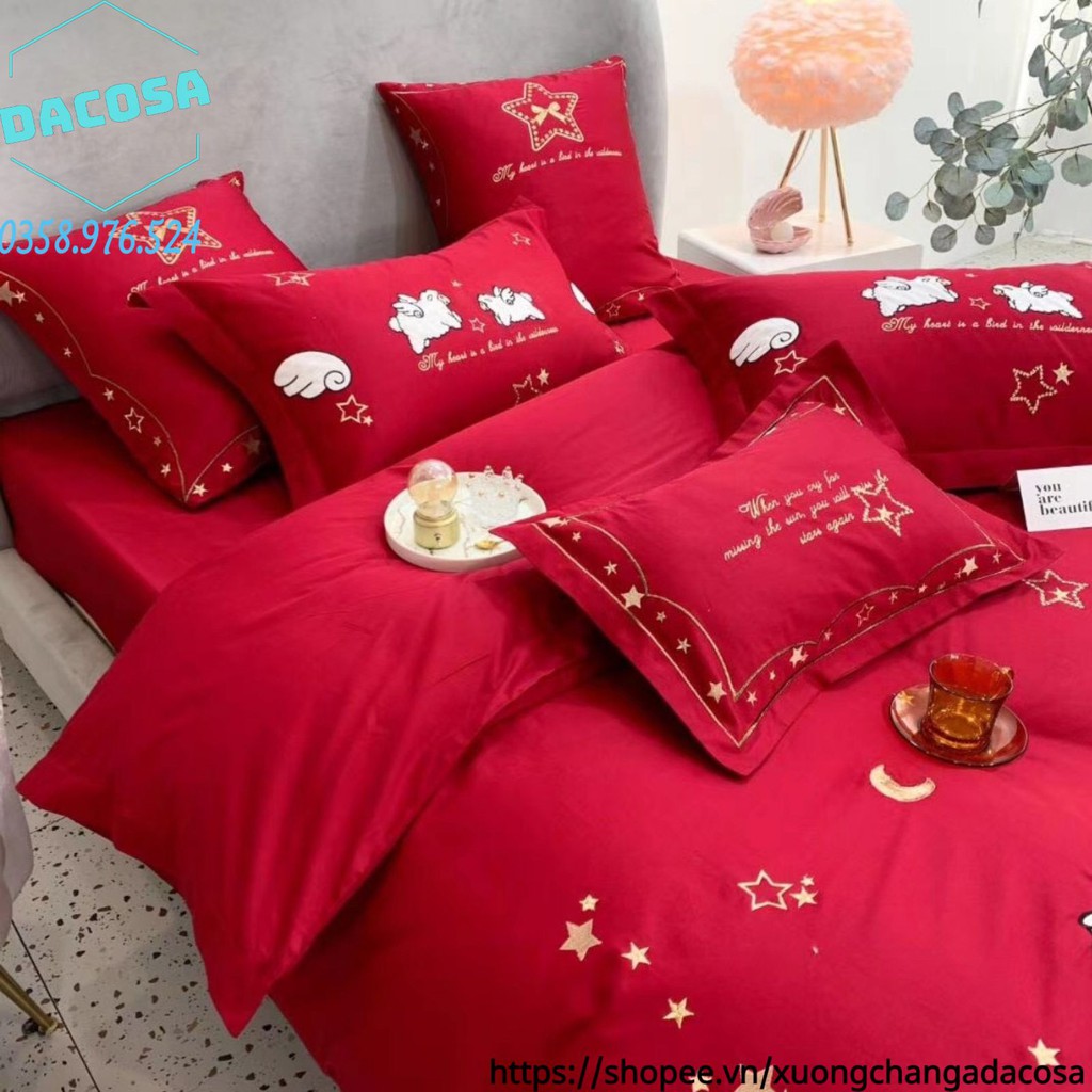Set Chăn Ga Gối Lụa Lễ Cưới Hoàng Gia 7 Món - Dacosa Wedding