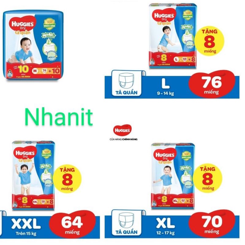 (Có loại tặng 8) Tã quần huggies M74 L68 XL62 XXL56 mẫu mới