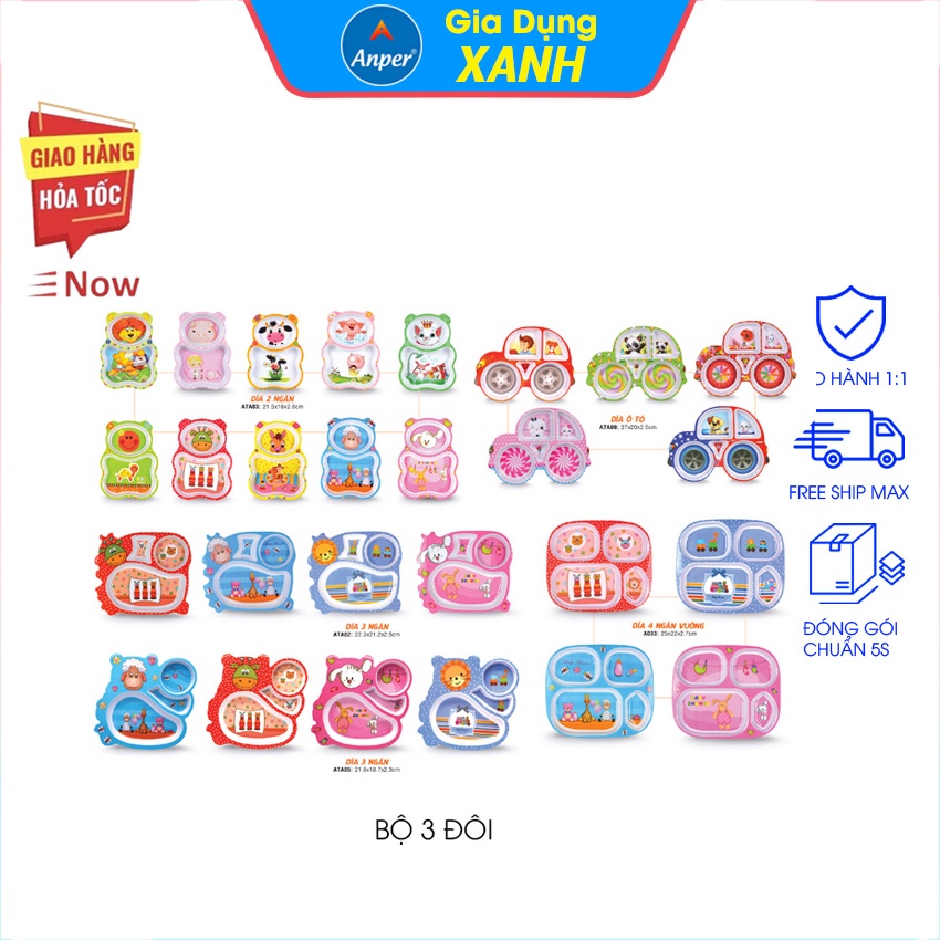 Chén ăn dặm lúa mạch 2 3 4 ngăn cho bé nhiều size Anper an toàn sang trọng dùng cho trẻ em