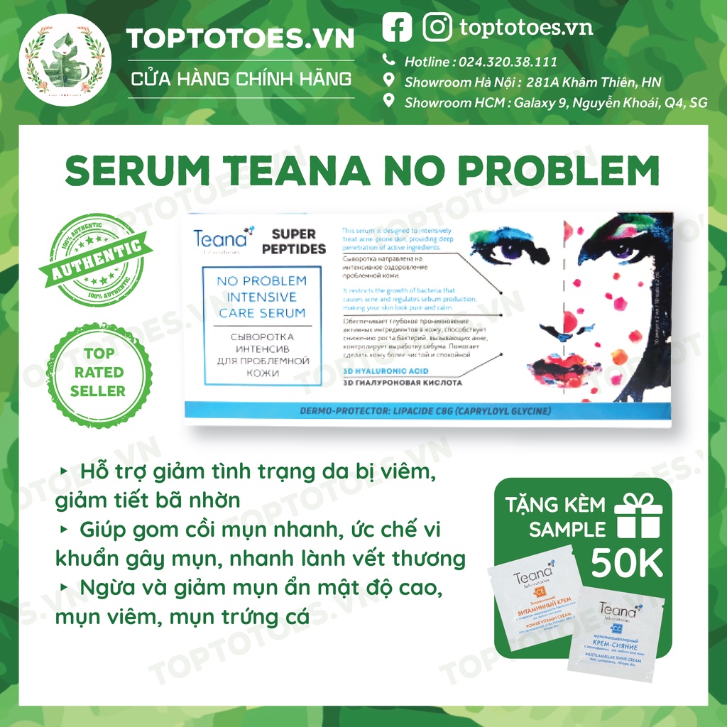 Serum Teana Super Peptides No Problem Intensive Care giảm sưng, đẩy &amp; gom cồi mụn, giảm tiết dầu