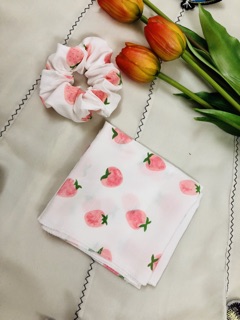 Set Khăn banada + Srunches (Có bán lẻ) mẫu đào
