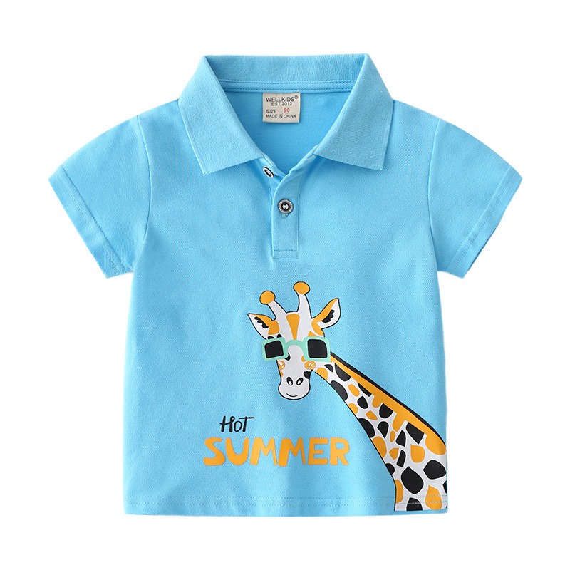 Áo Polo bé trai WELLKIDS  áo có cổ cho bé họa tiết hình thú QATE 600