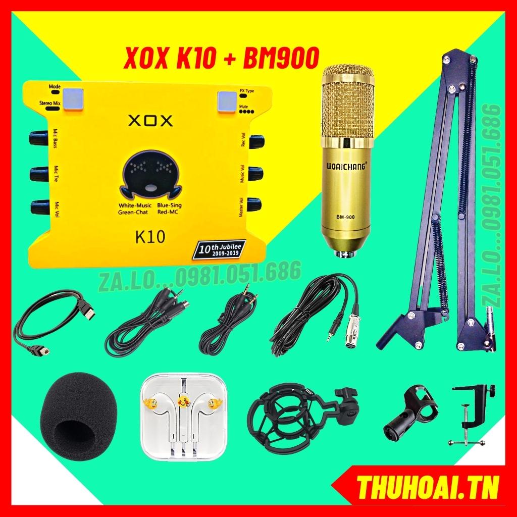 Bộ mic hát livestream soundcard xox k10 2020 và mic bm900 bh 1 năm chất lượng cao, dễ dàng sử dụng có thể cài autotune