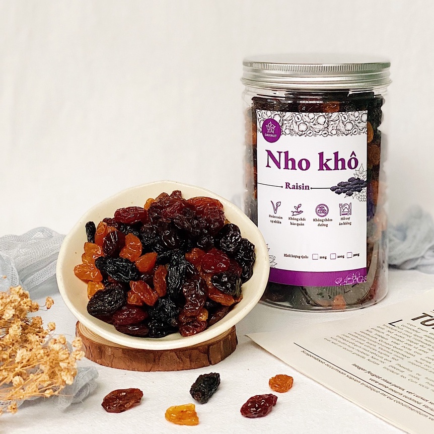 Nho khô 3 màu không đường Chile Davinut, nho sấy raisins không hạt ngọt tự nhiên giá rẻ