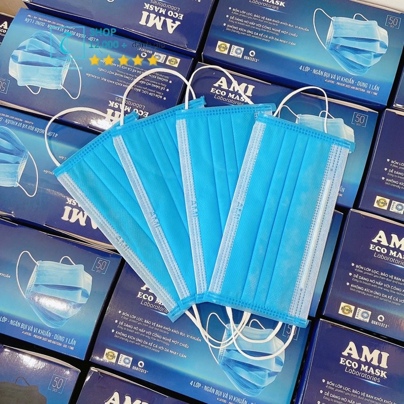 Combo 10 hộp Khẩu Trang Y Tế _AMI Mầu Xanh 4 lớp (500 chiếc/10 hộp) | BigBuy360 - bigbuy360.vn