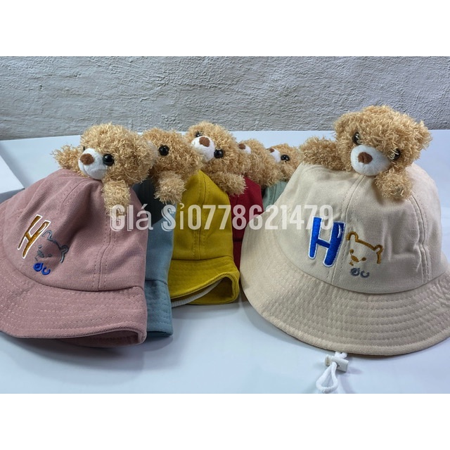 nón trẻ em - bo nhung dành cho bé 2 tuổi đến 7 tuổi gấu nóc cực dể thương