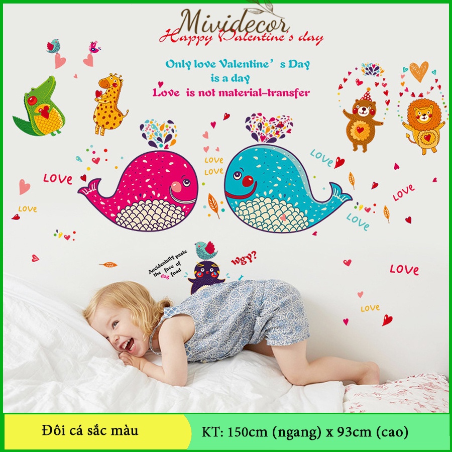 Decal dán tường cặp đôi cá voi - SK9092-69