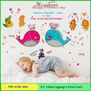 Decal dán tường cặp đôi cá voi - sk9092-69