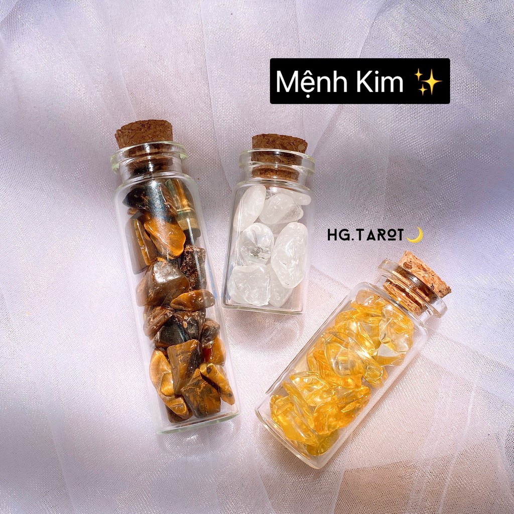 Lọ Thuỷ Tinh Đựng Đá thanh tẩy Tarot, Đá thạch anh vụn tự nhiên - vật phẩm phong thuỷ cao cấp, cần phải có