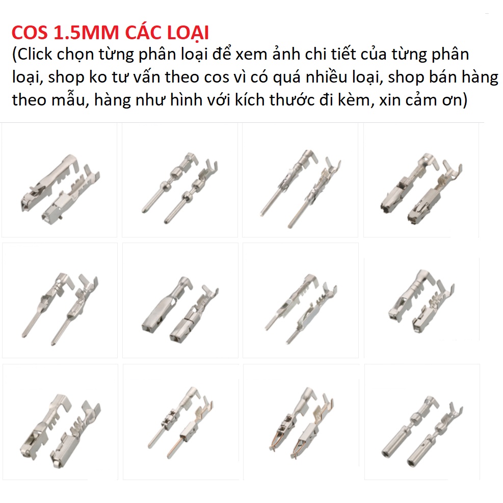 Đầu Cos 1.5mm đực cái các loại