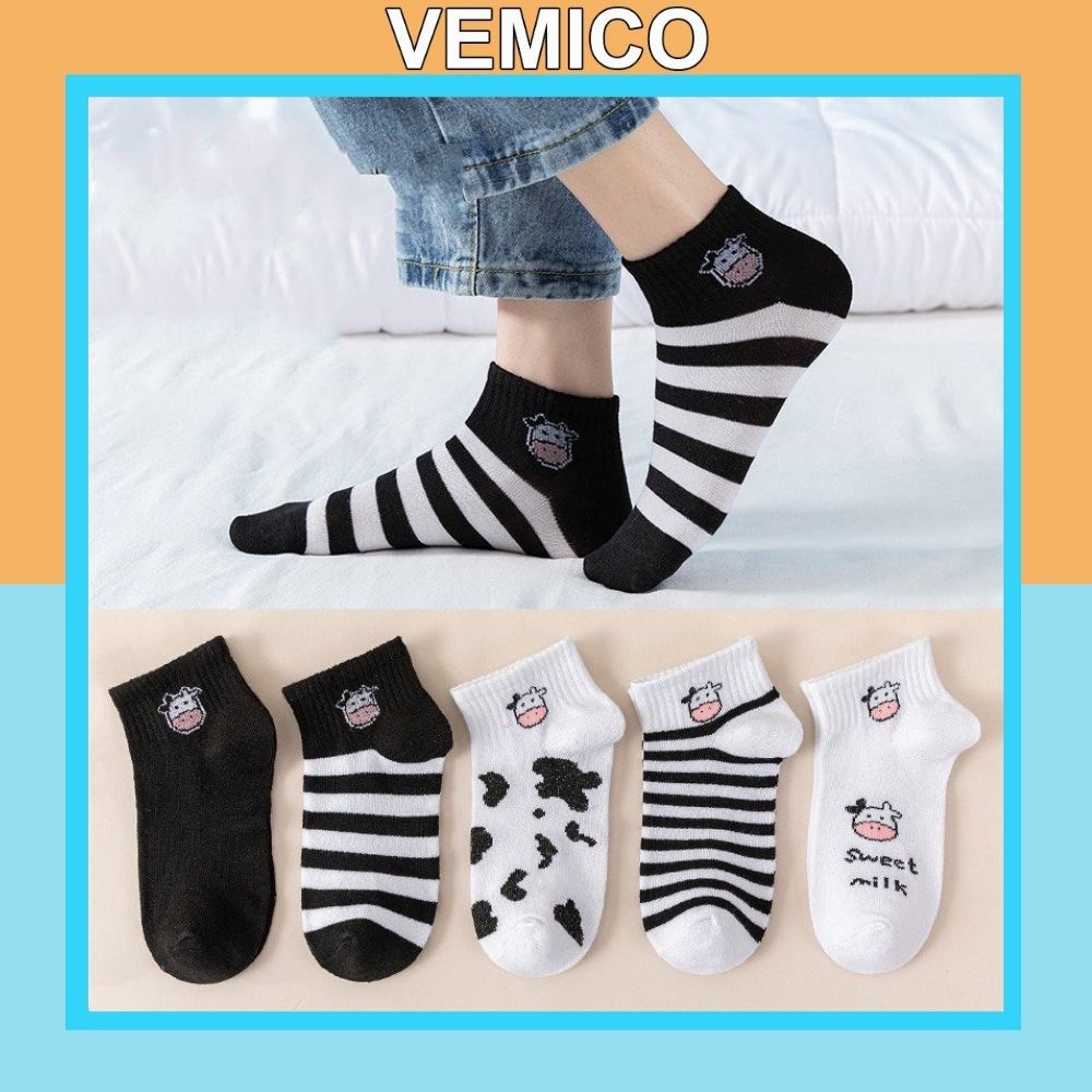 Tất Vemico hoạ tiết bò sữa cổ thấp TN130