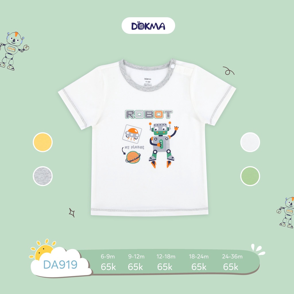 (6-&gt;24 tháng) Áo cộc tay cài vai Dokma, chất cotton hữu cơ mềm mát (DA919)