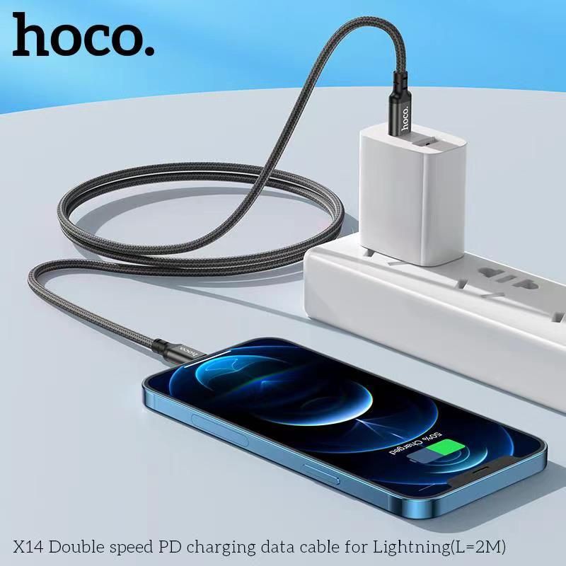 Cáp Sạc Hoco X14 Sạc Nhanh PD 20W, Quick Charger 3.0, Type C To IP, Lõi Đồng Cao Cấp, Dây Bọc Dù Chống Dứt Gãy,Dài 1m/2m