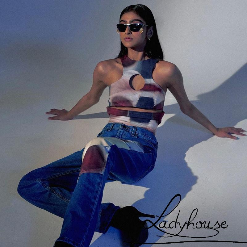 Áo Tank Top Không Tay Cổ Thuyền In Họa Tiết Trừu Tượng Thời Trang Mùa Hè Cho Nữ