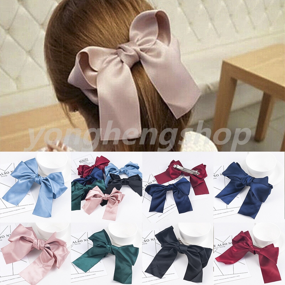 Kẹp tóc nơ ruy băng màu sắc đơn giản cổ điển thích hợp cho nữ