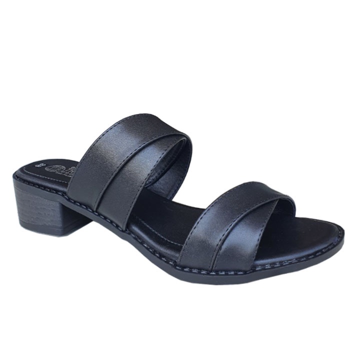 Dép nữ gót vuông 4cm Trường Hải Màu đen da mềm mại DCG01