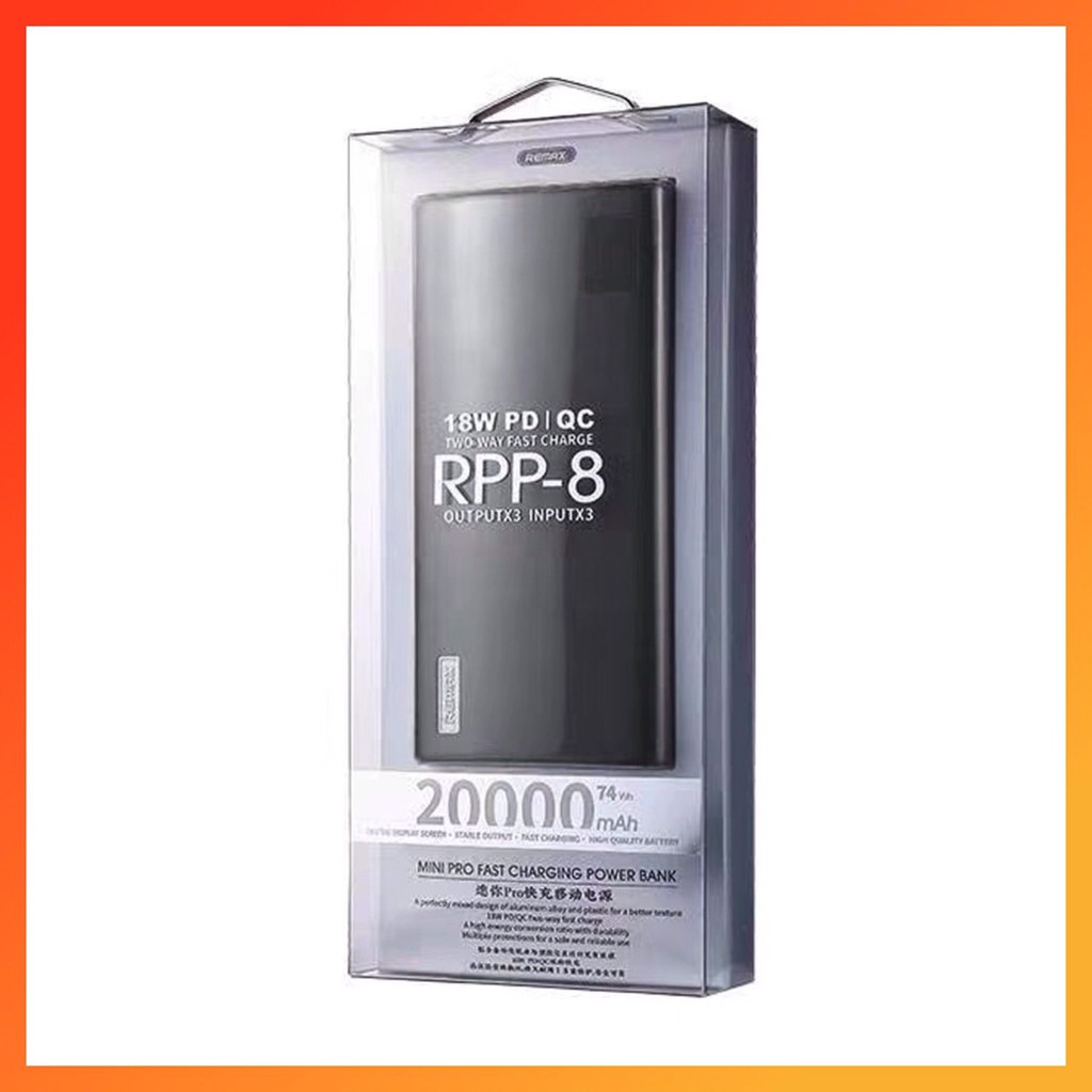 SẠC DỰ PHÒNG 20.000MAH CHÍNH HÃNG REMAX RPP-8 MÀU NGẪU NHIÊN HỖ TRỢ SẠC NHANH PD 18W