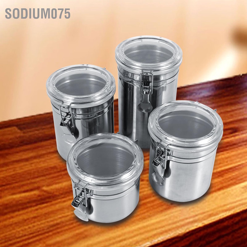 Có thể bán buôn 4 kích thước bằng thép không gỉ Nhà bếp lưu trữ thực phẩm Chai đựng trà đường Cà phê hạt hộp Sodium075 Hàng giao ngay