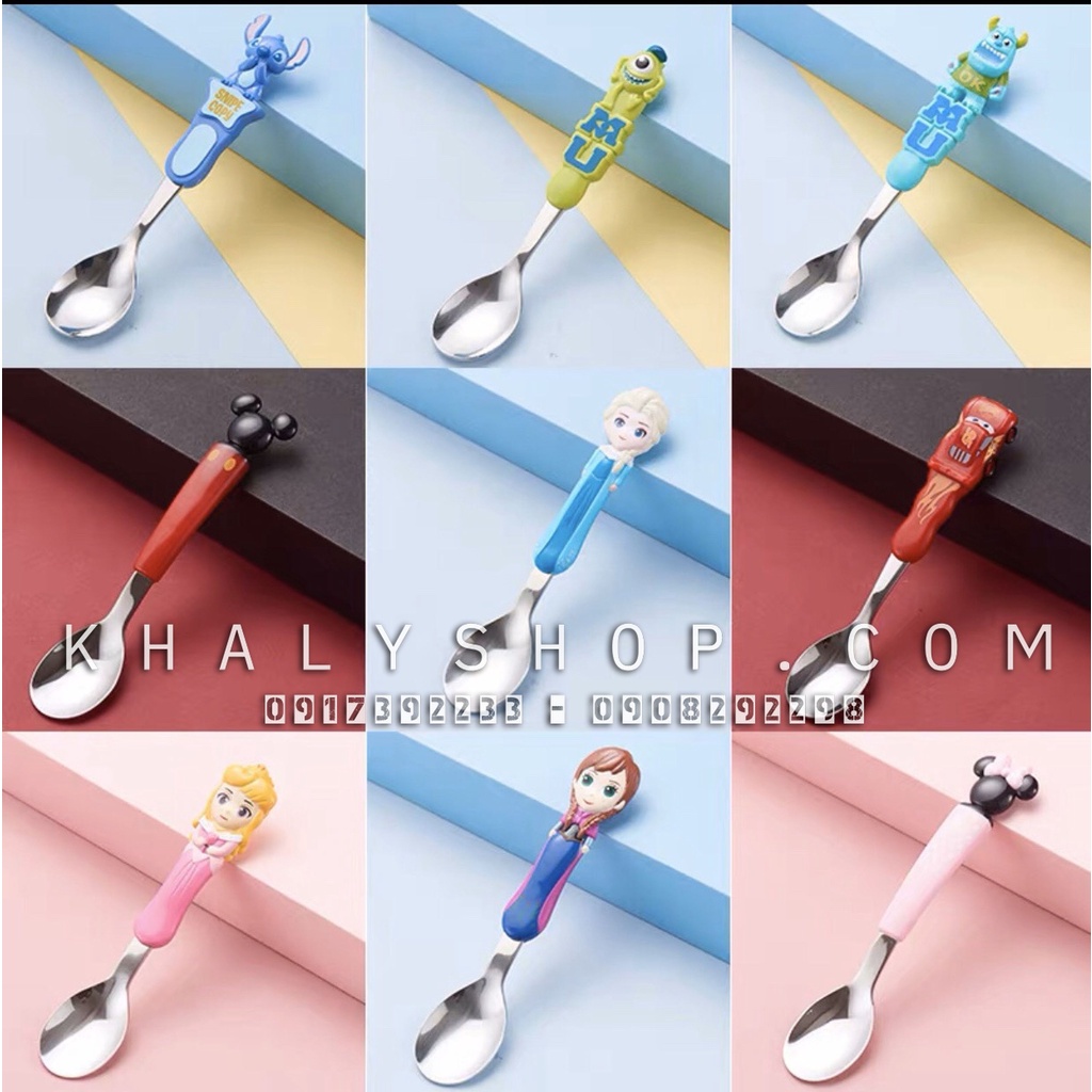 Muỗng ăn inox nổi 3D các nhân vật Disney cho Bé trai và Bé gái