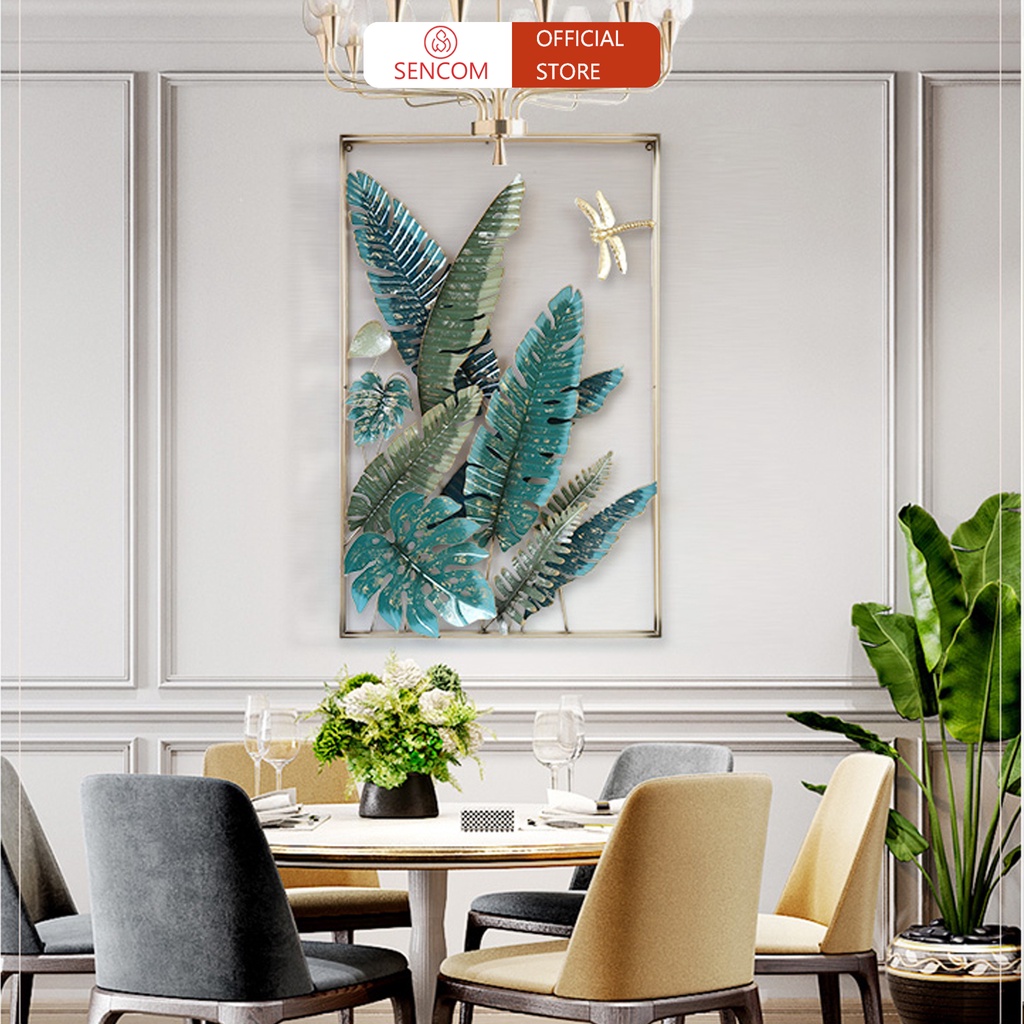 Tranh sắt treo tường nghệ thuật, trang decor trang trí hoa 2 vòng xanh lá đẹp cao cấp - 2059
