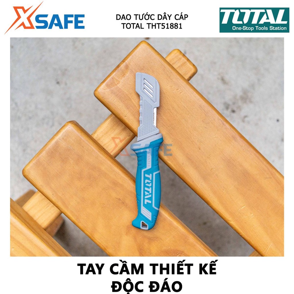 Dao tước dây cáp lưỡi thẳng TOTAL THT51881 | dụng cụ tuốt dây điện Kích thước 200mm, Chất liệu thép không gỉ vỏ nhựa