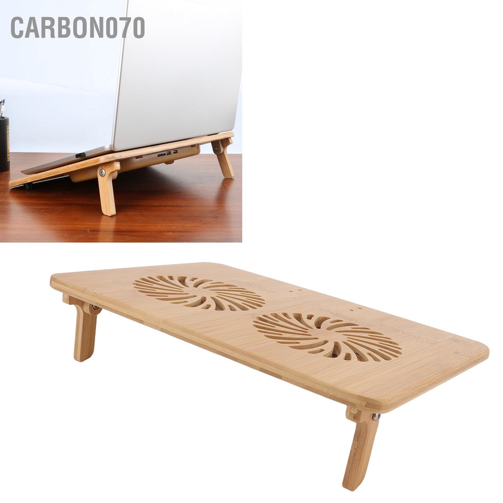 Carbon070 Tấm làm mát máy tính xách tay 2 cấp Góc có thể điều chỉnh Chất liệu tre Thiết kế tiện dụng Quạt kép di động Giá đỡ