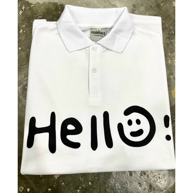 áo thun polo in chữ hello cười kèm ảnh thật có 2 màu đen/trắng