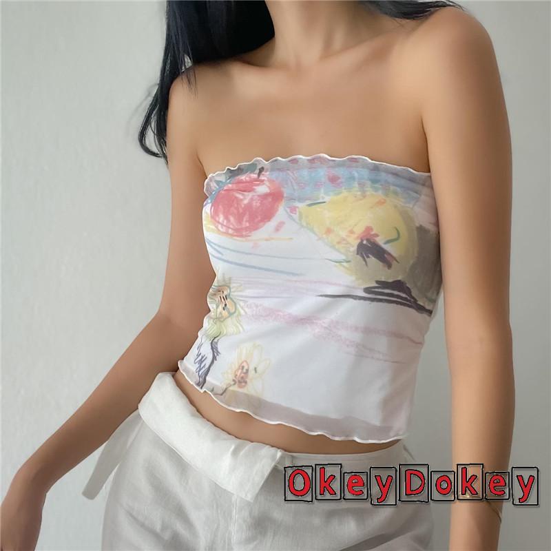 Áo Ống Hở Lưng Không Dây In Họa Tiết Hoa Thời Trang Cho Nữ