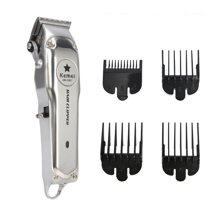 Tông đơ cắt tóc nguyên khối có đèn LED màu xám kemei KM-1997