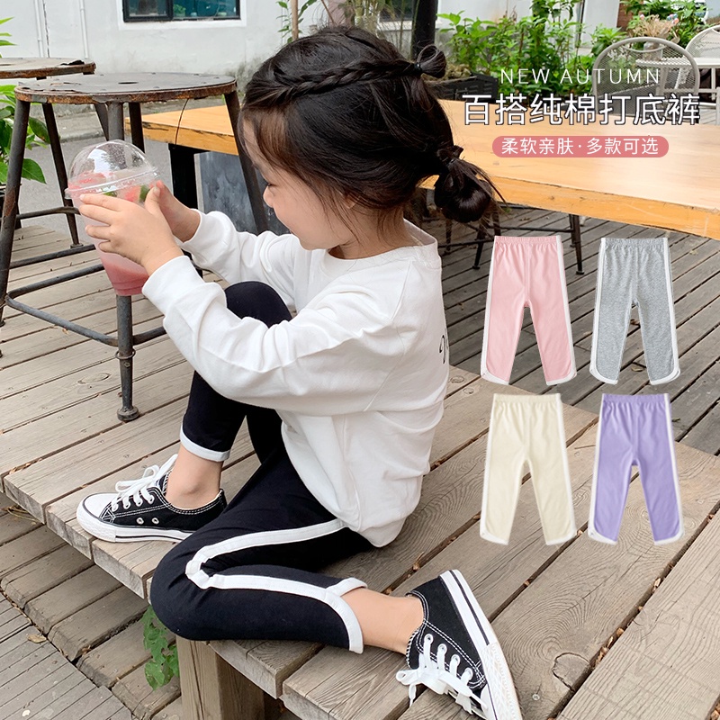 (ORDER) Quần legging thun cotton ống dài mùa thu sọc viền 2 bên, ôm dáng cho bé từ 1-4 tuổi