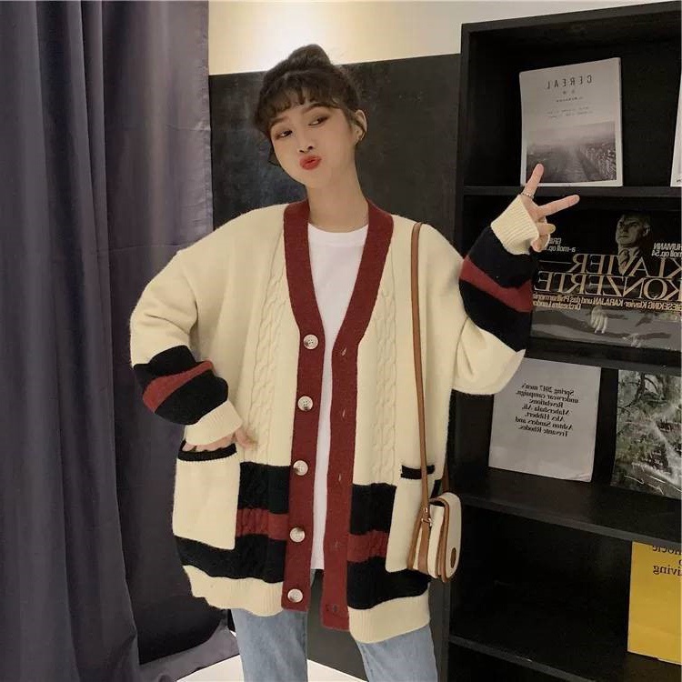 Áo khoác cardigan len nữ màu xanh than kem form rộng trơn Quảng châu cao cấp thu đông 2022 hot tiktok douyin kozoda AC67
