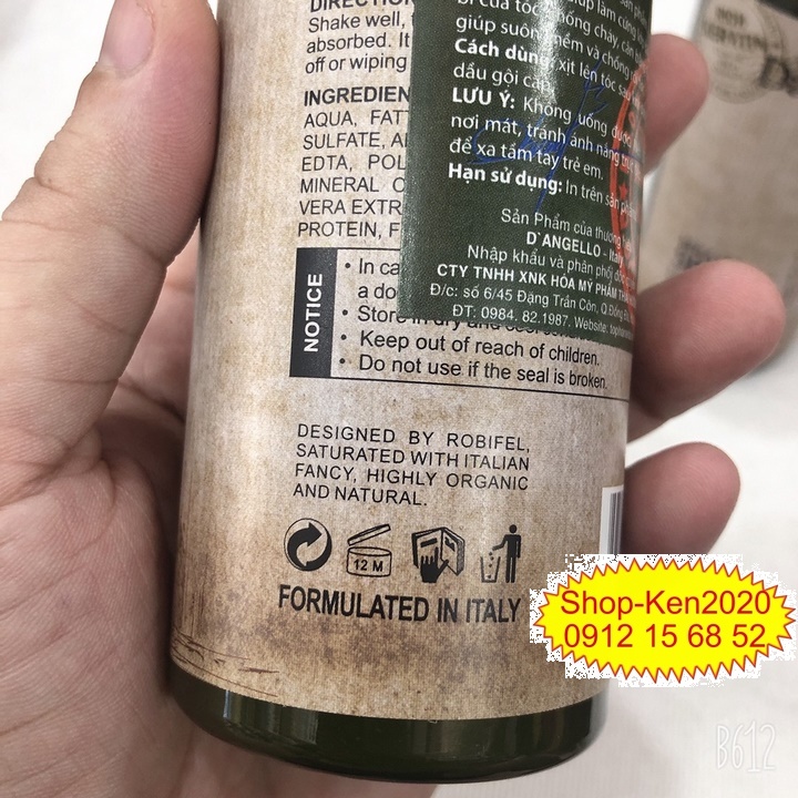 Xịt dưỡng phục hồi tóc Dangello Keratin Spray 250ml chống cháy tóc, khóa màu, siêu mượt