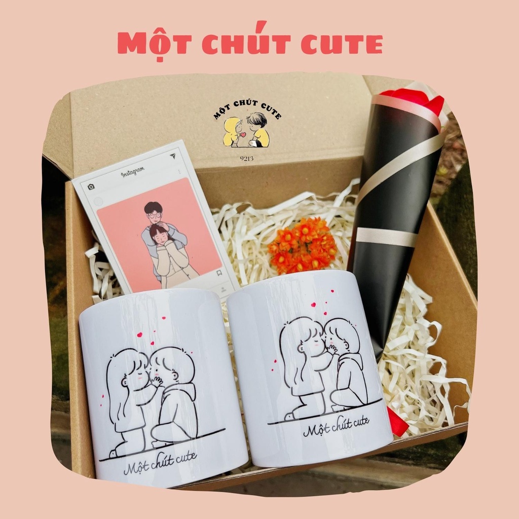 Set quà tặng Cốc đôi Kiss you Một chút cute dành cho người yêu dịp Valentine,6/4,giáng sinh,20/10,8/3