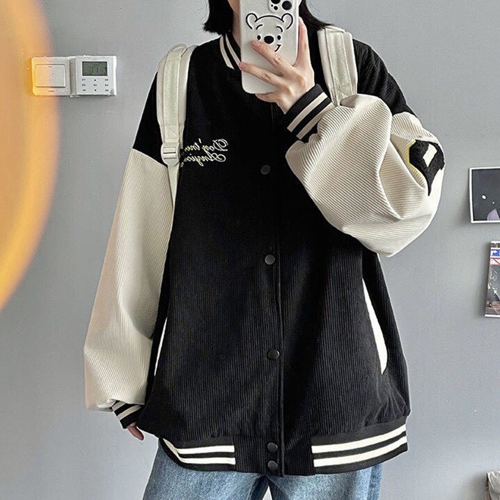 Áo Khoác Nhung Nam Nữ Bomber 2 Lớp Logo Thêu Chữ Tay Phối Chữ D Hàng Cao Cấp CoolStore 443