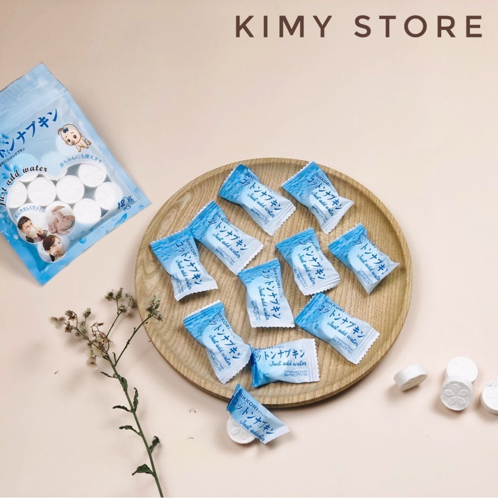 Khăn giấy nén đa năng xuất Nhật Nikkori - dạng viên kẹo - không hoá chất - 12/50/100 viên