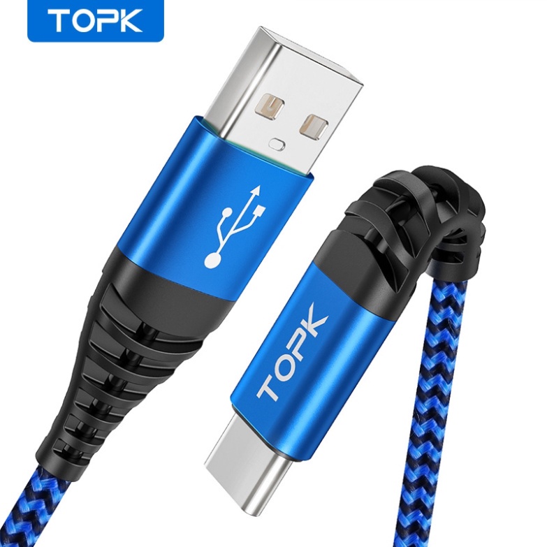 Cáp Sạc/Chuyển Dữ Liệu TOPK AN24 Thiết Kế Dây Nylon Bện Cổng Type-C 3A Dài Dành Cho Samsung Oppo Xiaomi