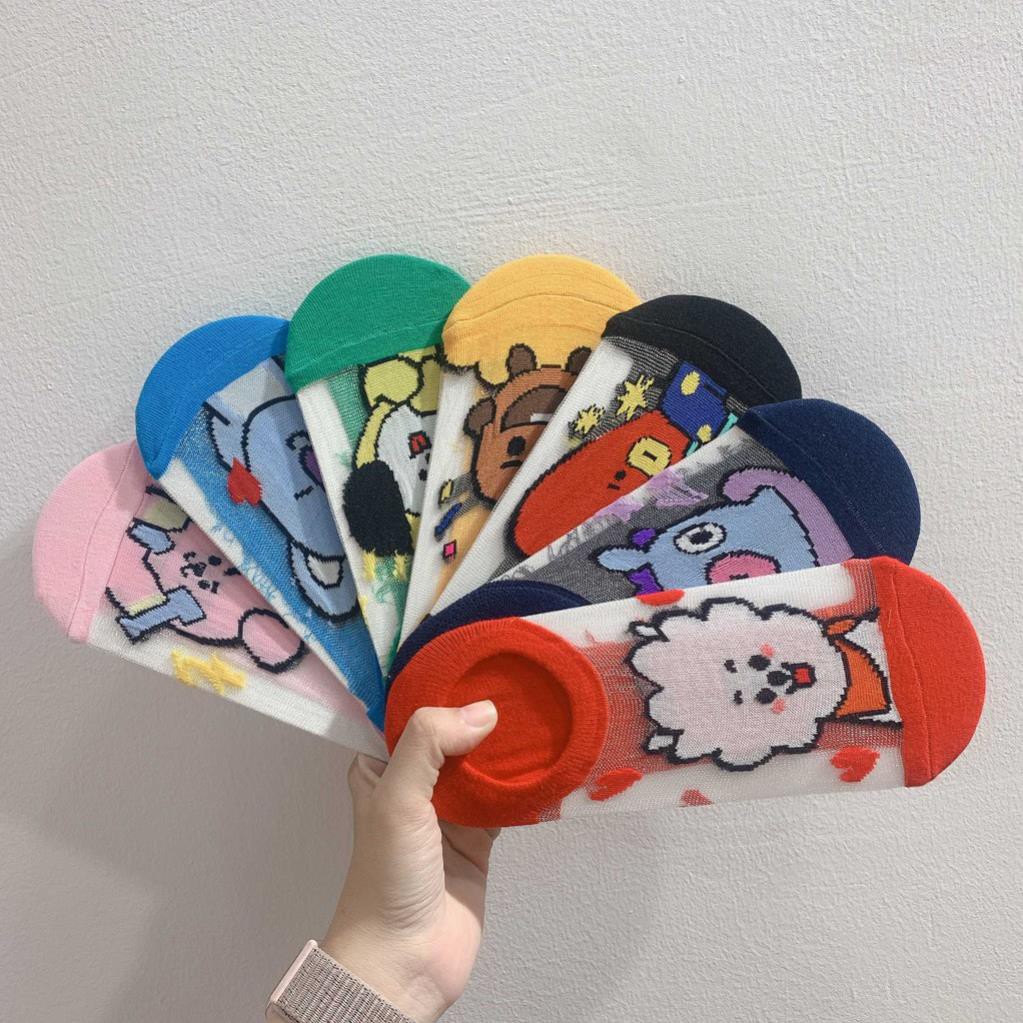 Vớ Tất Lười BTS Tất Ngắn Cổ Dưới Mắt Cá Hoạt Hình Hàn Nhật Tất Cổ Ngắn Nam Nữ Cotton Phong Cách Ulzzang