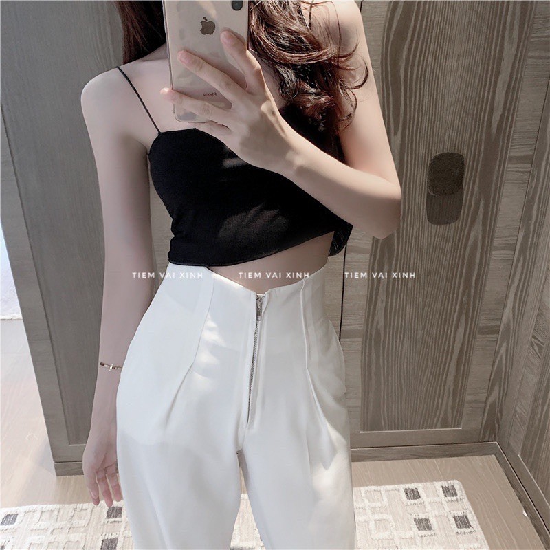 Quần Nữ Ống Rộng Lưng Cao Tiệm Vải Xinh Quần Ống Suông Cạp Cao Khoá Kéo QV001
