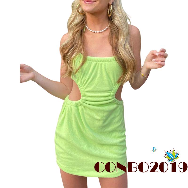 Đầm Ngắn Không Tay Hở Lưng Màu Trơn Thời Trang Mùa Hè Gợi Cảm Cho Nữ