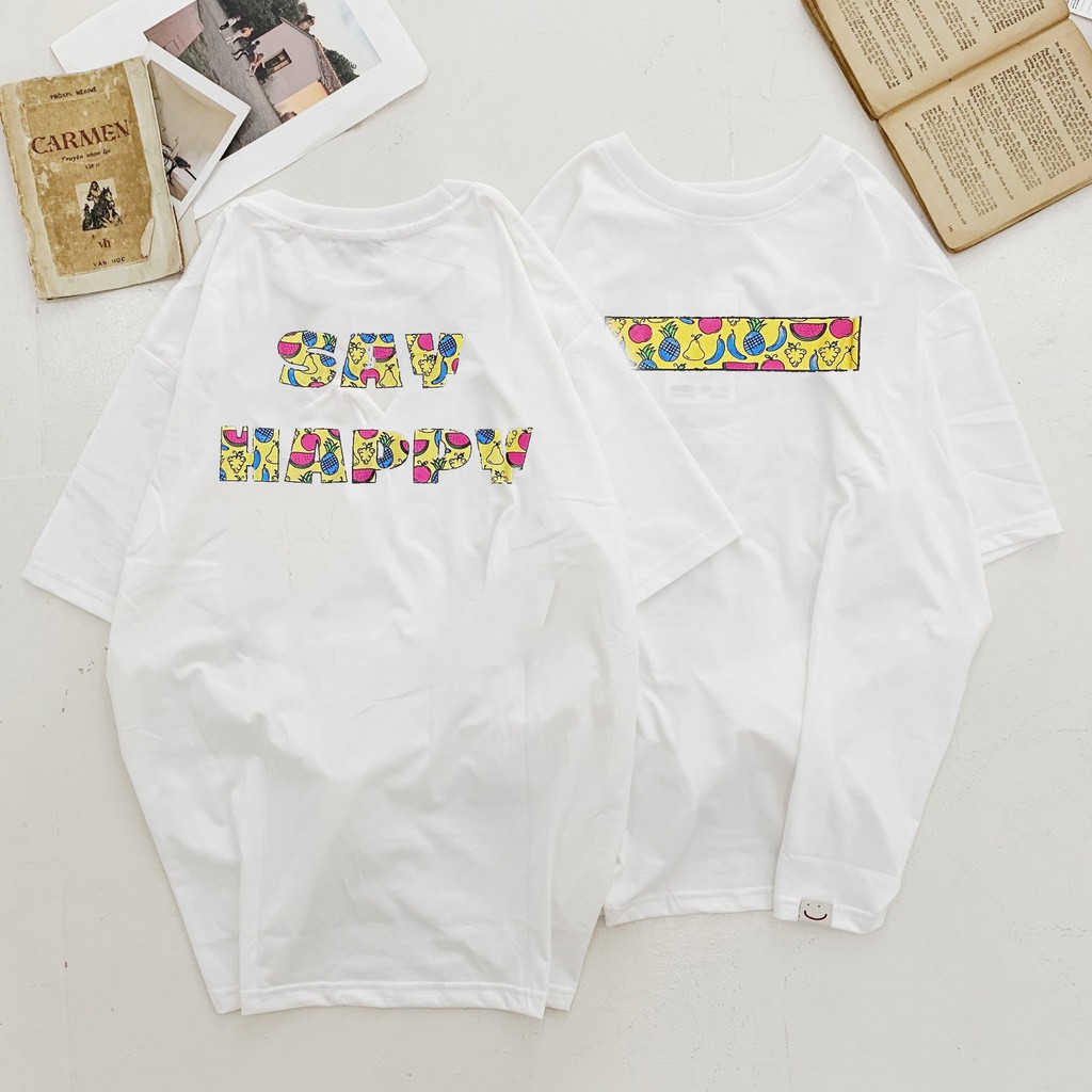 [Mã LT50 giảm 50k đơn 250k] Áo Thun Nam Nữ Unisex Form Rộng Tay Lỡ Say Happy In Trái Cây