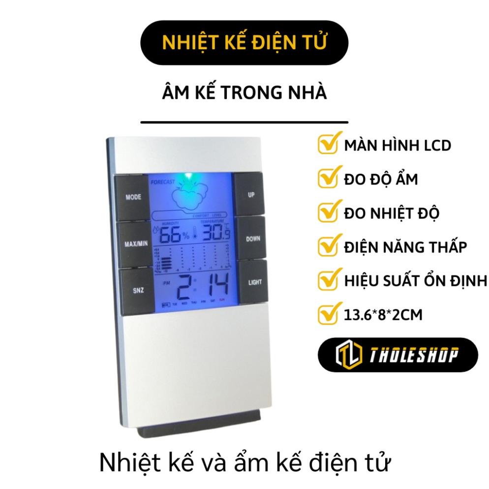 Nhiệt kế đo phòng - Nhiệt Kế Điện Tử Và Ẩm Kế Trong Nhà kiêm đồng hồ màn hình LCD thiết kế để bàn 5538
