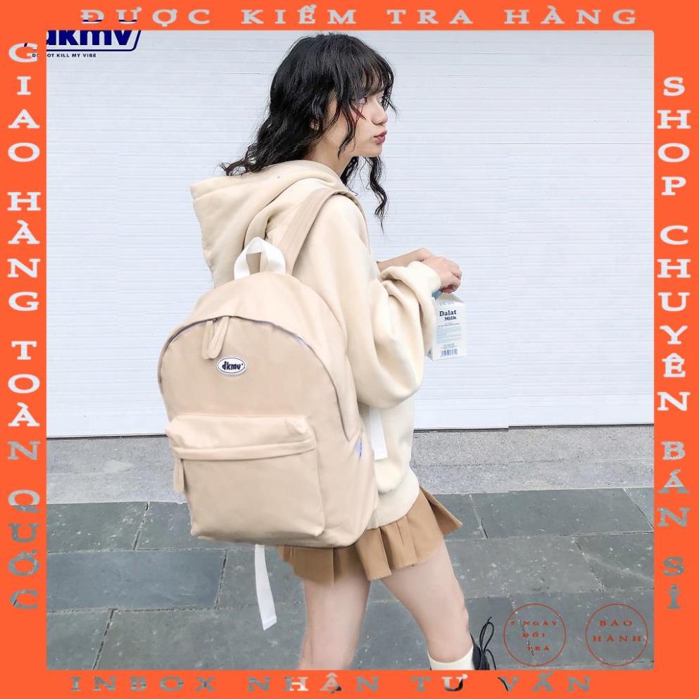 Balo da nữ đi học giá rẻ Don't Kill My Vibe trắng - đen - kem | Basic Leather Backpack - tichchua