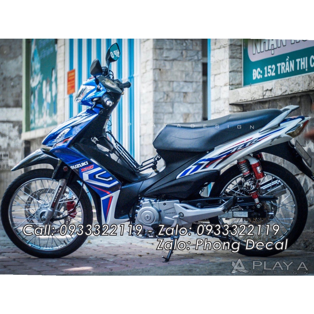 Tem Suzuki Axelo 125 Trắng Xanh Gp