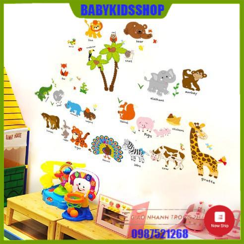 Decal dán tường vườn thú tiếng Anh