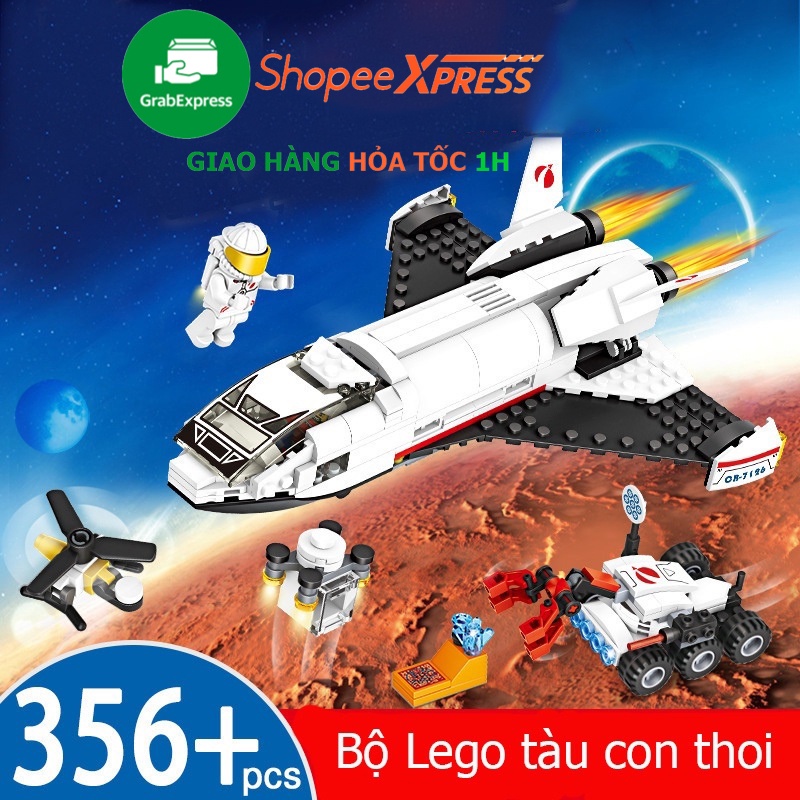 Bộ lắp ghép lego tàu con thoi 356 chi tiết với máy bay, tàu, xe thám hiểm khám phá khoa học